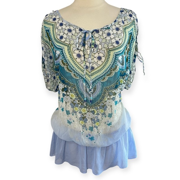 EVOLUTION Chiffon Boho Floral Print Peplum Blouse, 1X - Picture 1 of 7